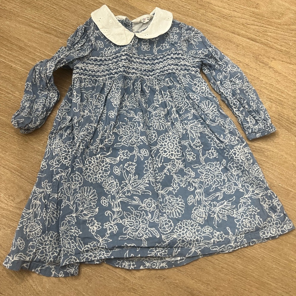 Beebay blue and white collar floral dress 18-24 months